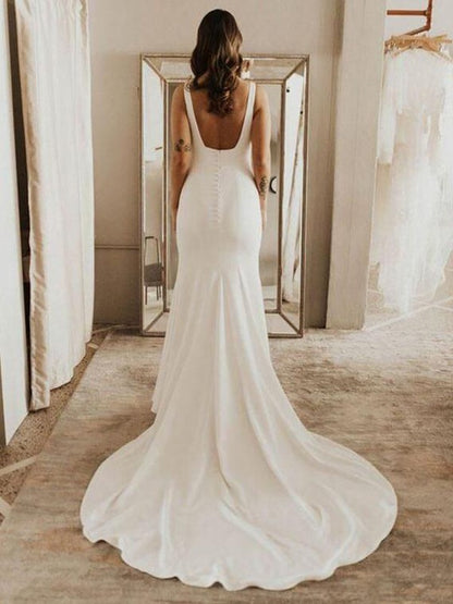 Stretch Crepe Ruffles Straps Sleeveless Sweep/Brush Train Wedding Dresses