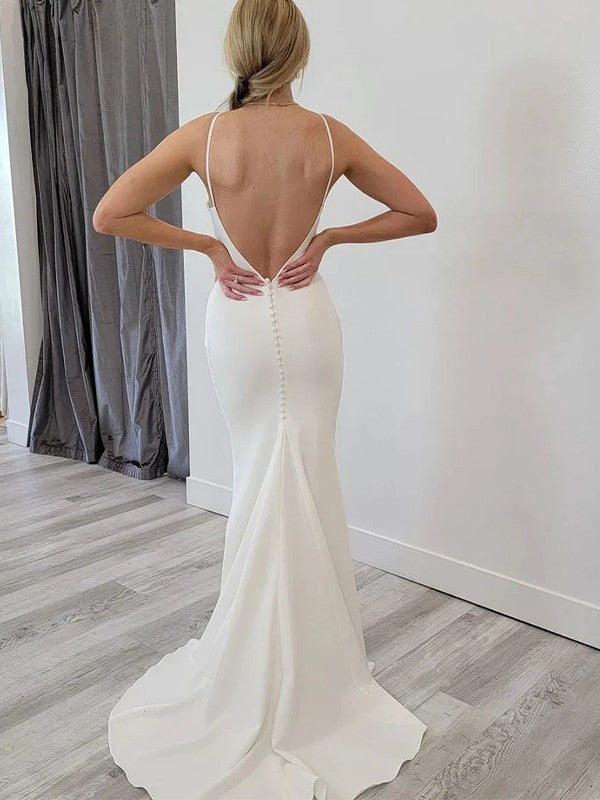 Stretch Crepe Bateau Sleeveless Sweep/Brush Train Wedding Dresses