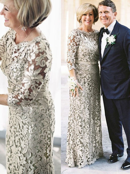 Sash/Ribbon/Belt Scoop 3/4 Sleeves Floor-Length Mother of the Bride Dresses