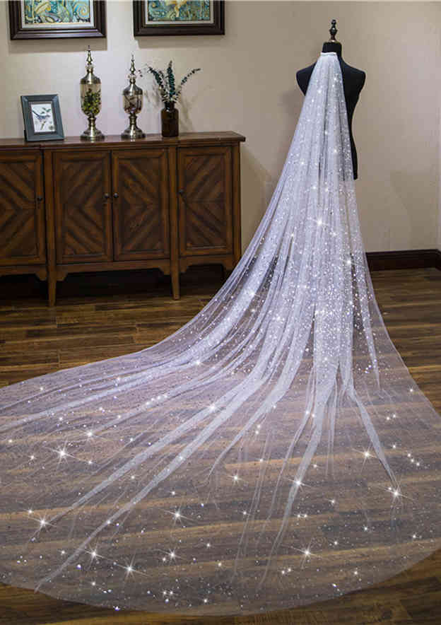 One-tier Cathedral Bridal Veils With Sequin