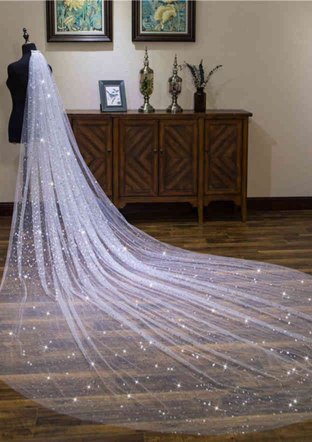 One-tier Cathedral Bridal Veils With Sequin