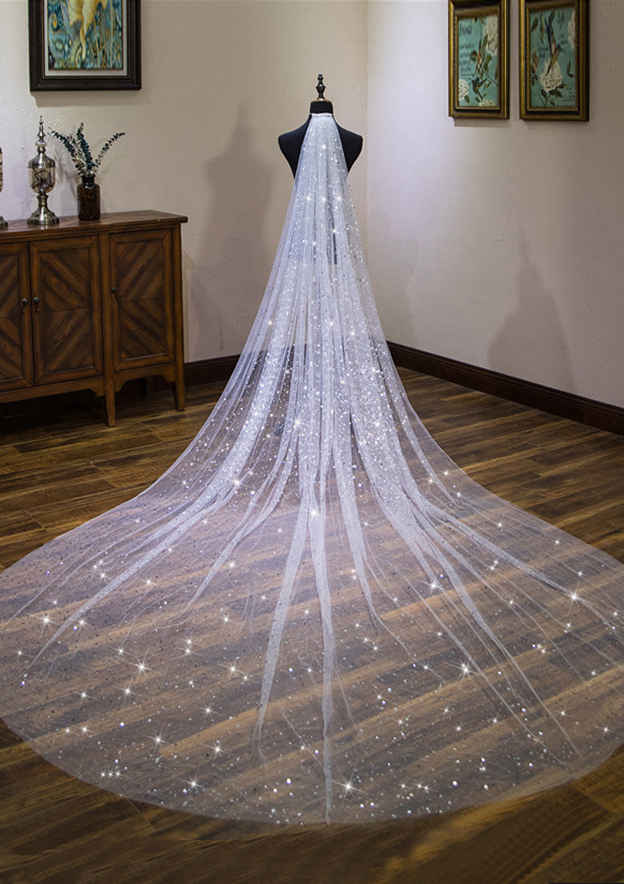 One-tier Cathedral Bridal Veils With Sequin