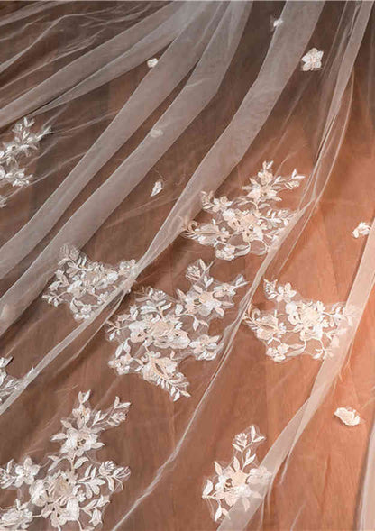 Two-tier Cathedral Bridal Veils With Applique Lace