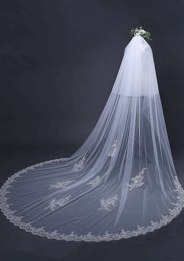 Two-tier Cathedral Bridal Veils With Applique