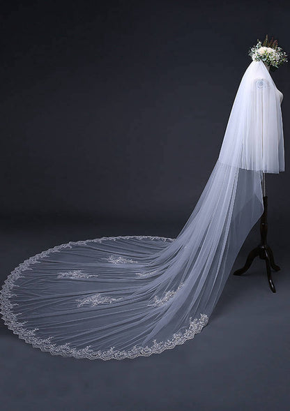 Two-tier Cathedral Bridal Veils With Applique