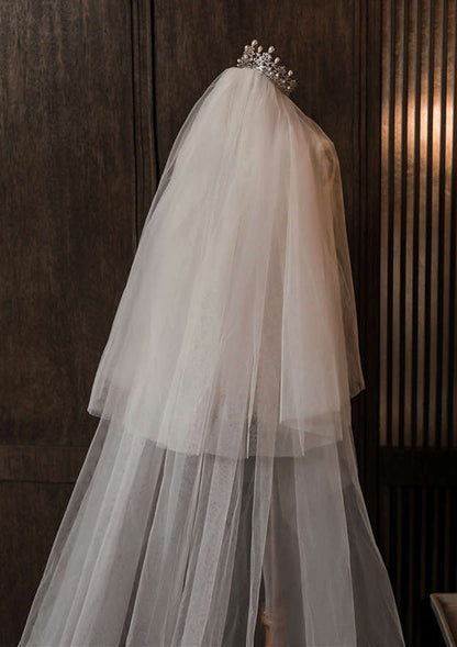 Two-tier Cathedral Bridal Veils With Applique Lace