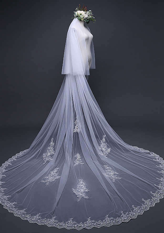 Two-tier Cathedral Bridal Veils With Applique