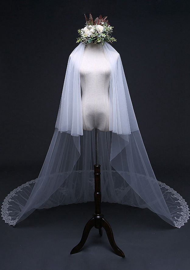 Two-tier Cathedral Bridal Veils With Applique