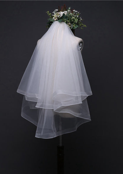 Two-tier Fingertip Bridal Veils With Ribbon