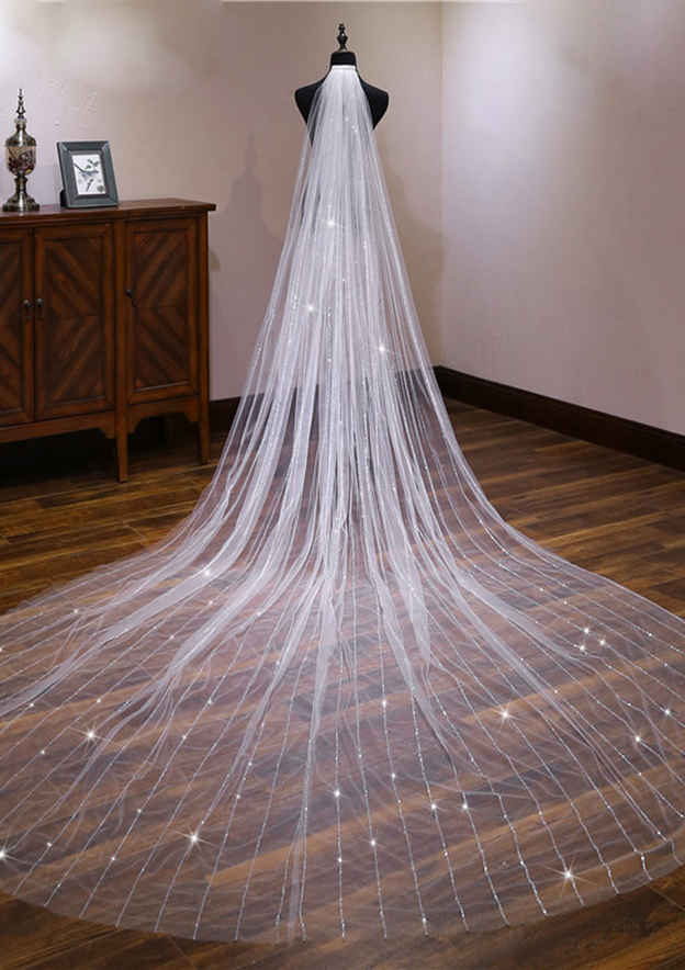 One-tier Cathedral Bridal Veils With Sequin