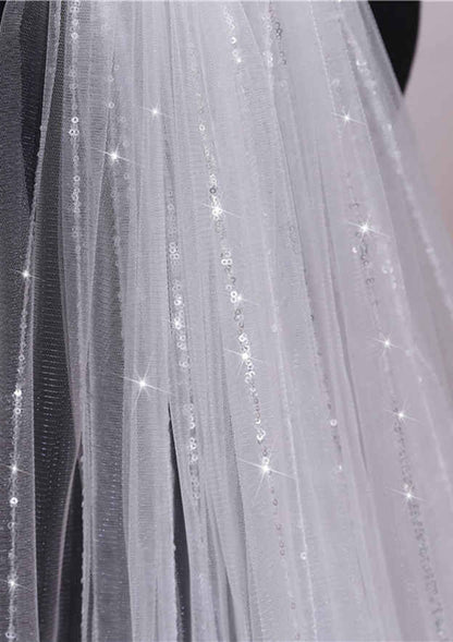 One-tier Cathedral Bridal Veils With Sequin