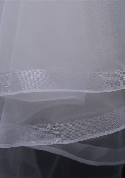 Two-tier Fingertip Bridal Veils With Ribbon