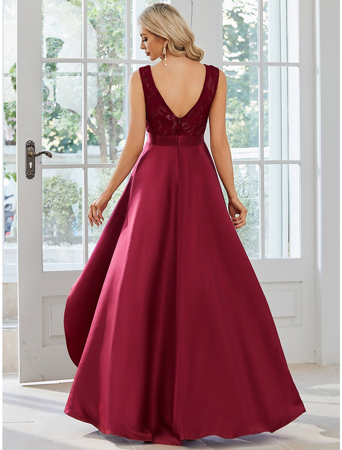 Weitese A-Line Wedding Guest Dresses Casual Dress Party Wear Wedding Party Asymmetrical Sleeveless Jewel Neck Satin with Pure Color