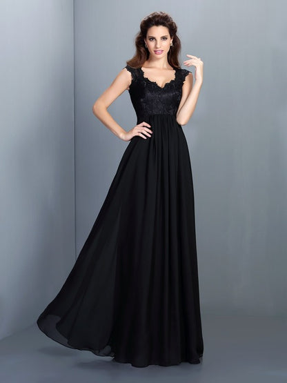 Weitese A-Line/Princess Scoop Lace Sleeveless Long Chiffon Bridesmaid Dresses