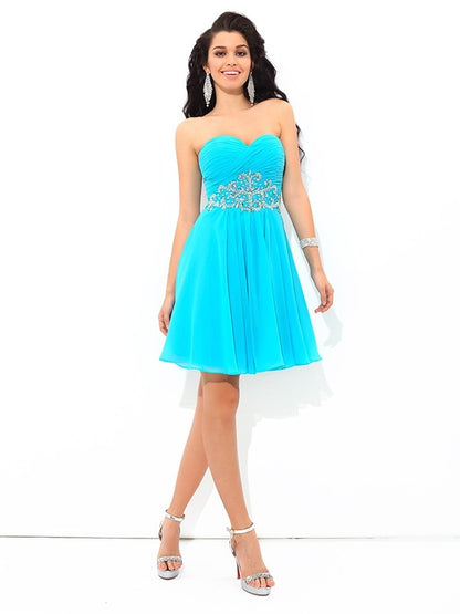 Weitese A-Line/Princess Sweetheart Pleats Sleeveless Short Chiffon Cocktail Dresses