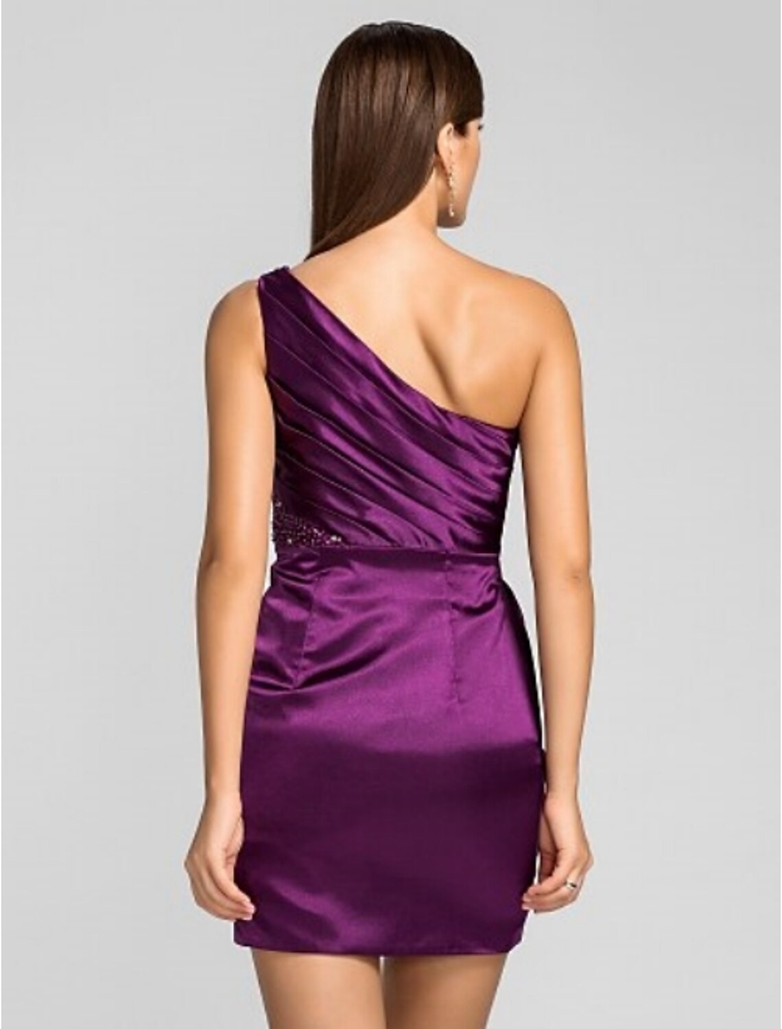 Weitese Sheath / Column One Shoulder Short / Mini Stretch Satin Cocktail Party Dress with Beading / Side Draping