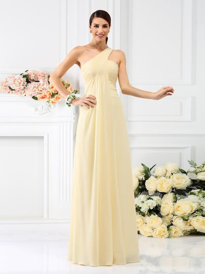 Weitese A-Line/Princess One-Shoulder Pleats Sleeveless Long Chiffon Bridesmaid Dresses