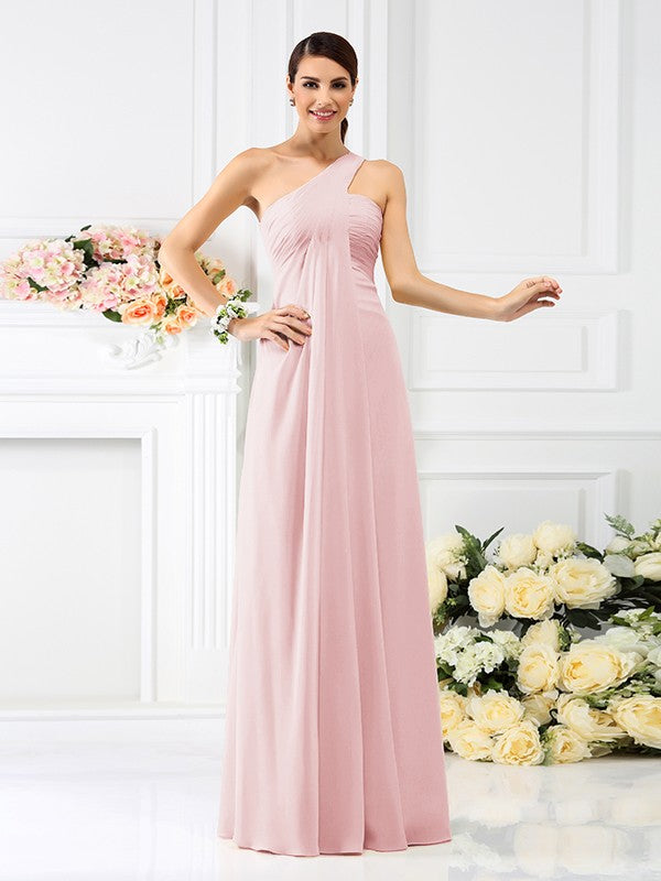 Weitese A-Line/Princess One-Shoulder Pleats Sleeveless Long Chiffon Bridesmaid Dresses