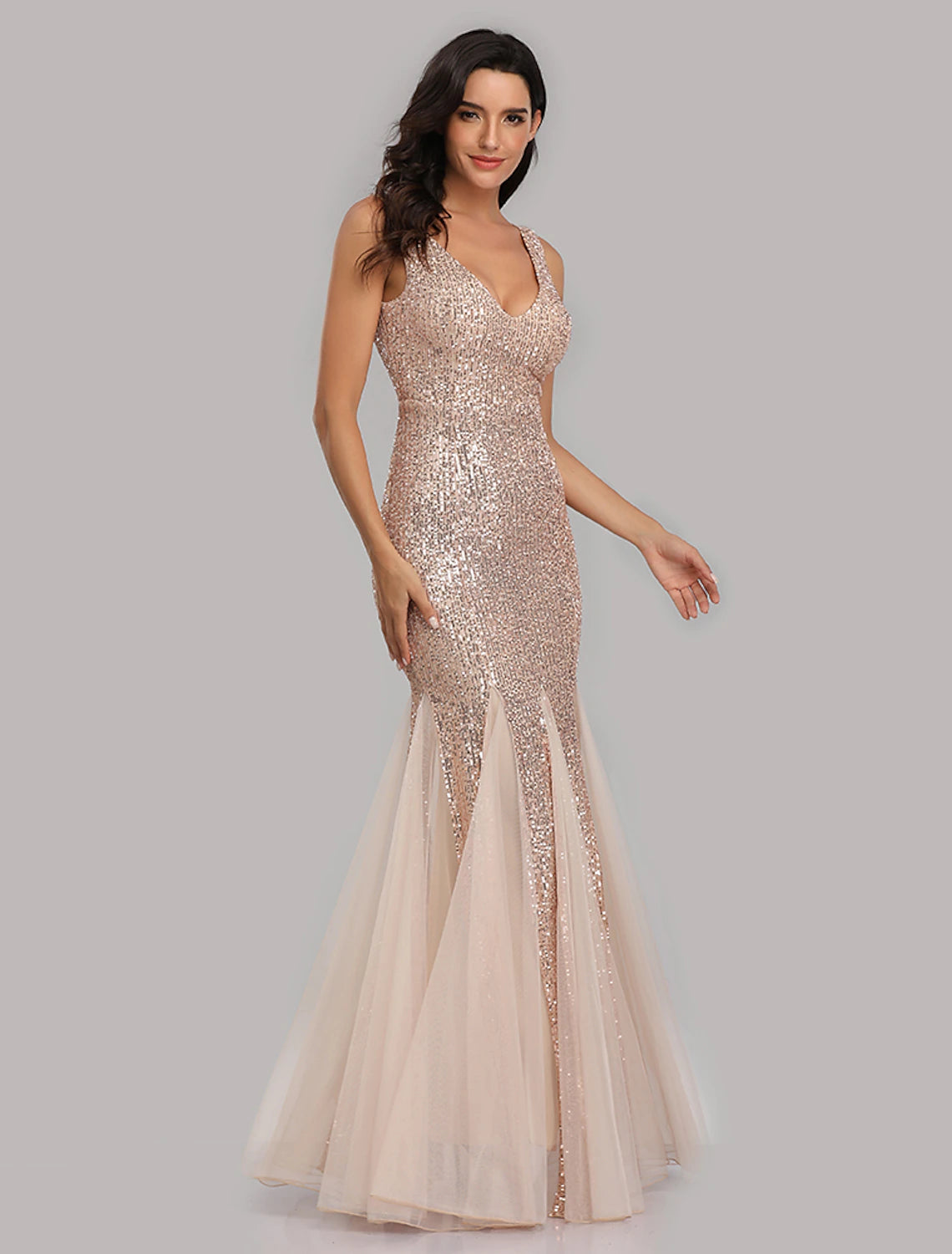 Weitese Mermaid / Trumpet Sparkle Sexy Party Wear Formal Evening Dress V Neck Sleeveless Floor Length Sequined with Sequin