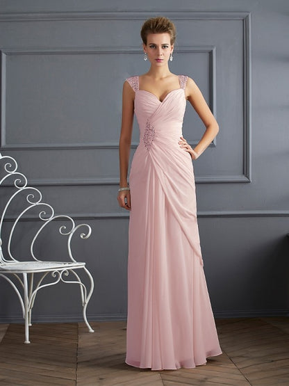 Weitese Sheath/Column Straps Sleeveless Beading Long Chiffon Dresses