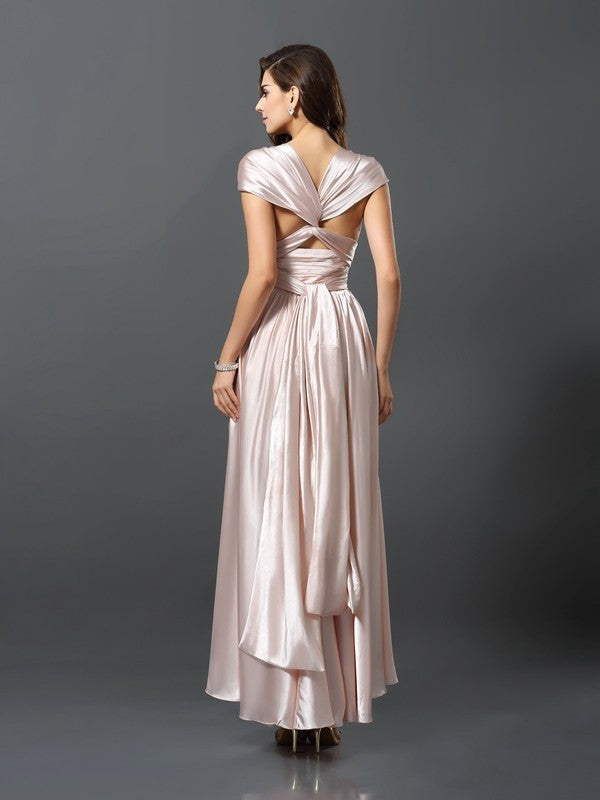 Weitese Sheath/Column Sleeveless High Low Silk like Satin Convertible Bridesmaid Dresses