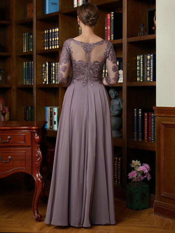 Chiffon Lace Scoop 3/4 Sleeves Floor-Length Mother of the Bride Dresses