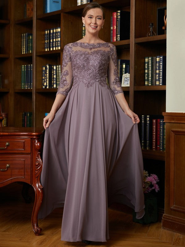 Chiffon Lace Scoop 3/4 Sleeves Floor-Length Mother of the Bride Dresses