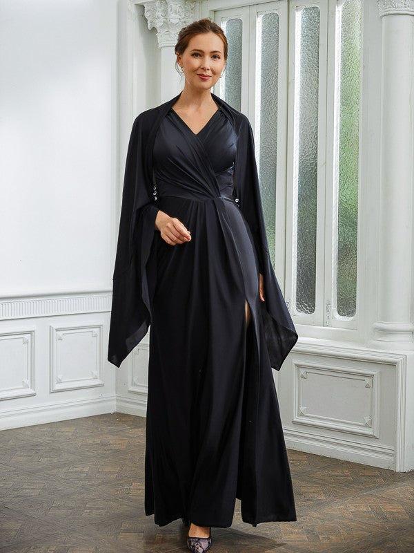 Ruched V-neck Sleeveless Floor-Length Mother of the Bride Dresses