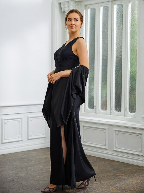 Ruched V-neck Sleeveless Floor-Length Mother of the Bride Dresses