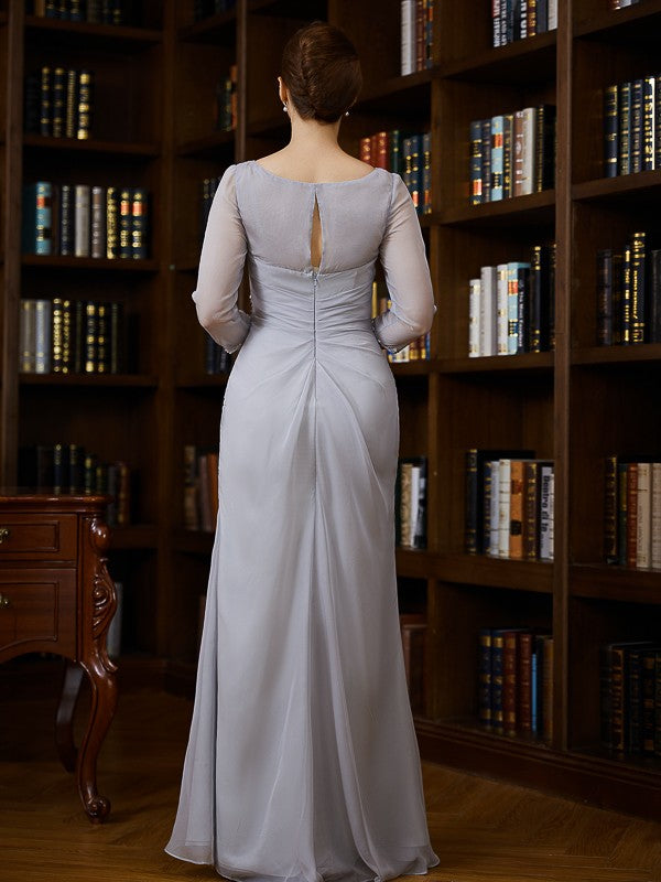 Chiffon Beading V-neck 3/4 Sleeves Floor-Length Mother of the Bride Dresses