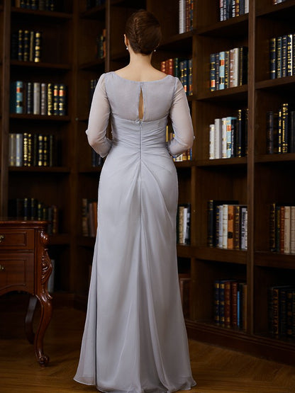 Chiffon Beading V-neck 3/4 Sleeves Floor-Length Mother of the Bride Dresses