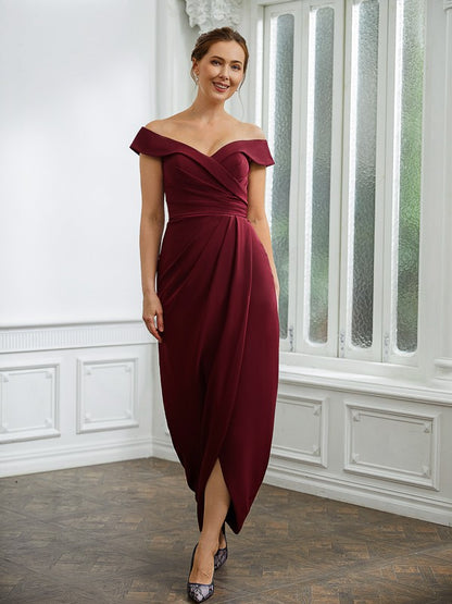 Crepe Ruched Off-the-Shoulder Sleeveless Floor-Length Mother of the Bride Dresses