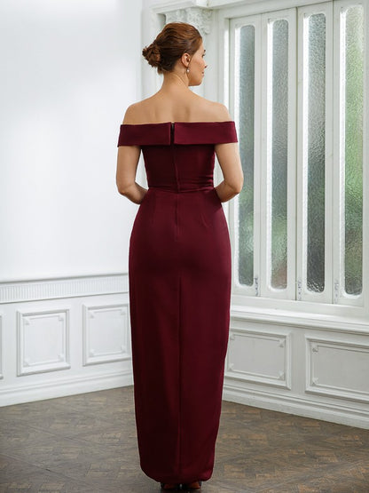 Crepe Ruched Off-the-Shoulder Sleeveless Floor-Length Mother of the Bride Dresses