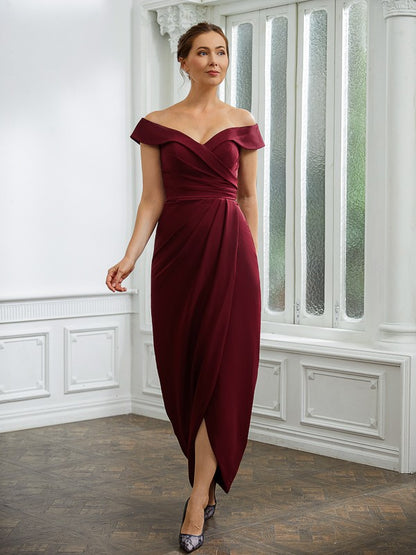 Crepe Ruched Off-the-Shoulder Sleeveless Floor-Length Mother of the Bride Dresses