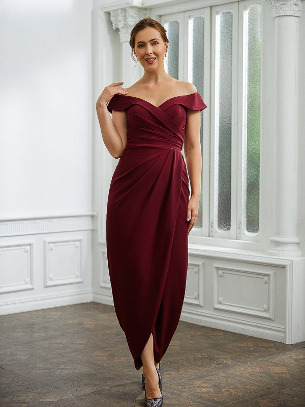 Crepe Ruched Off-the-Shoulder Sleeveless Floor-Length Mother of the Bride Dresses