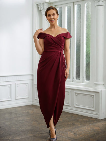 Crepe Ruched Off-the-Shoulder Sleeveless Floor-Length Mother of the Bride Dresses