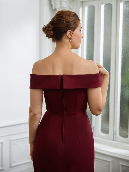 Crepe Ruched Off-the-Shoulder Sleeveless Floor-Length Mother of the Bride Dresses