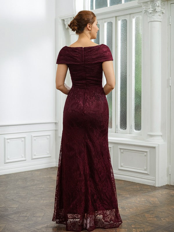 Lace Ruched V-neck Short Sleeves Floor-Length Mother of the Bride Dresses