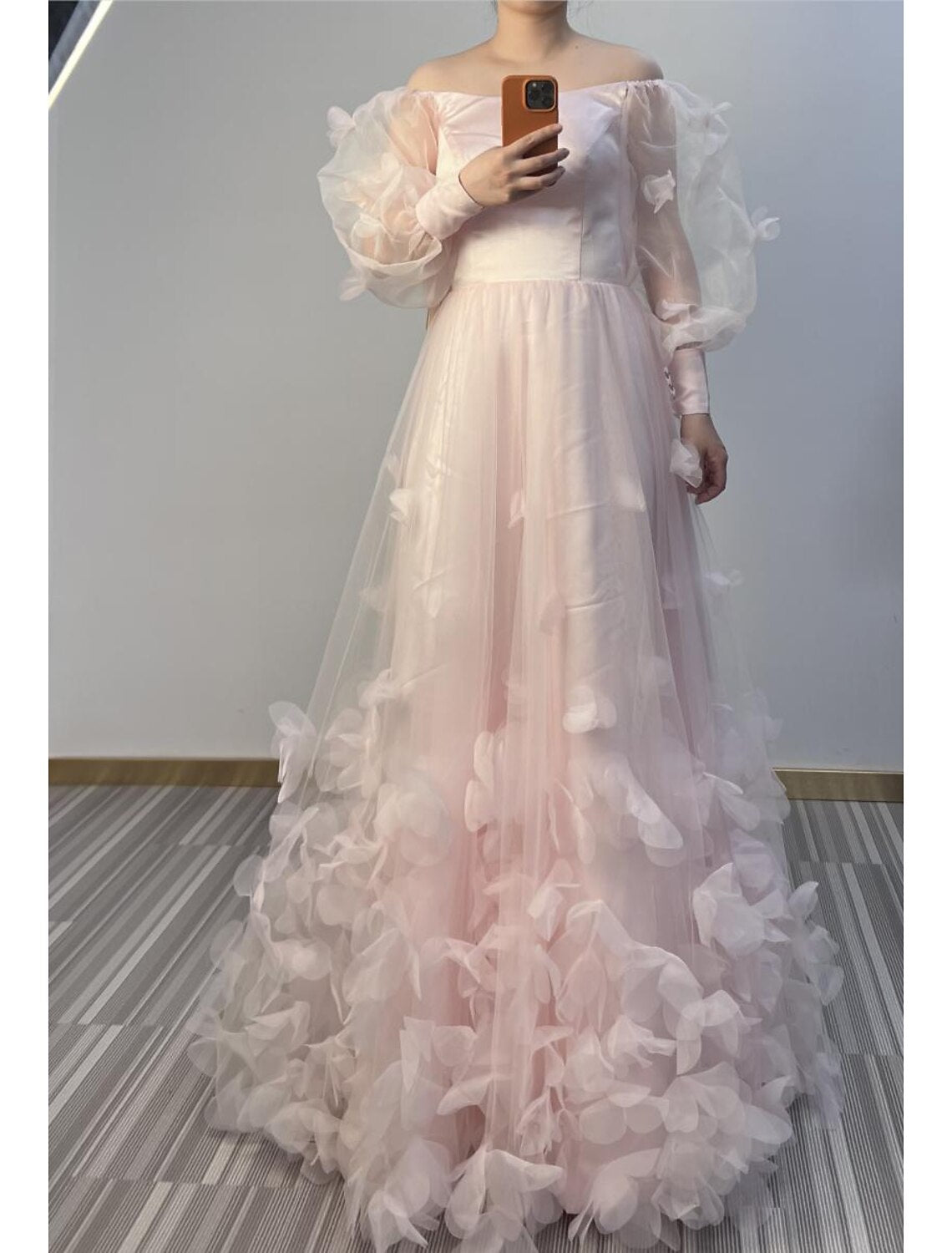 A-Line Evening Dresses Maxi Dress Wedding Guest Sweet 16 Floor Length Long Sleeve Scoop Neck Tulle