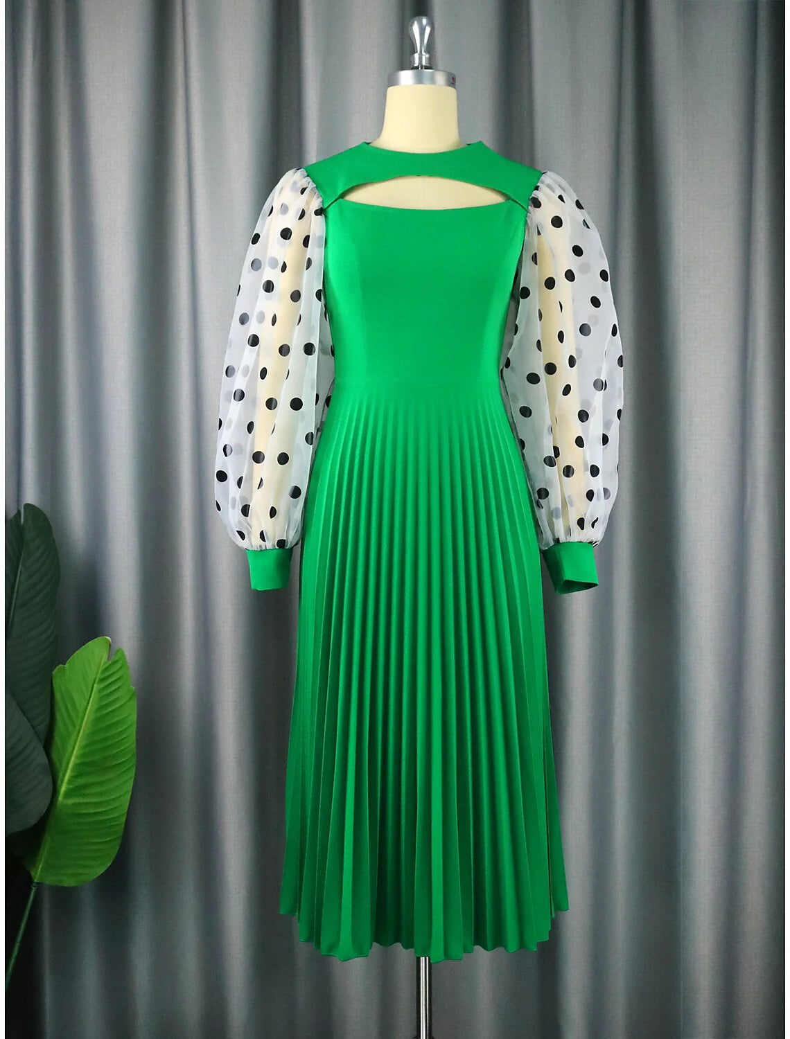 A-Line Party Dresses Cut Out Dress Cocktail Party Tea Length Long Sleeve Jewel Neck Chiffon