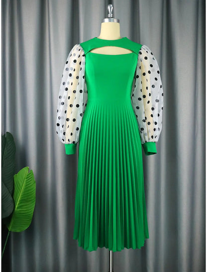 A-Line Party Dresses Cut Out Dress Cocktail Party Tea Length Long Sleeve Jewel Neck Chiffon