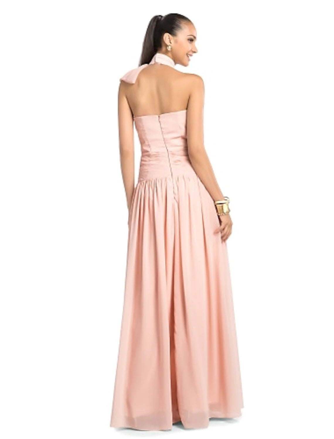 Weitese Sheath / Column Open Back Dress Prom Formal Evening Floor Length Sleeveless High Neck Chiffon with Bow(s) Criss Cross Beading