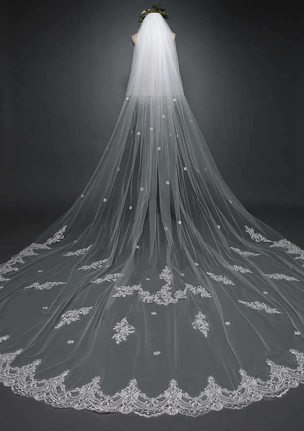 Two-tier Cathedral Bridal Veils With Applique