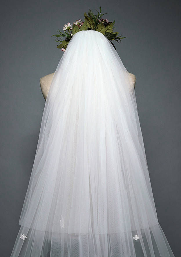 Two-tier Cathedral Bridal Veils With Applique