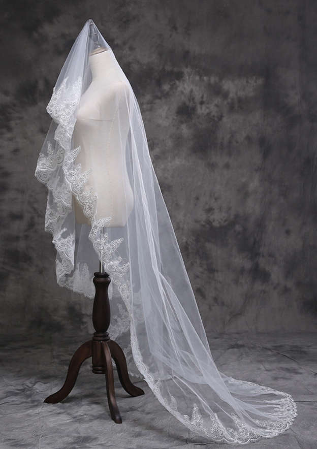 One-tier Chapel Bridal Veils With Sequin