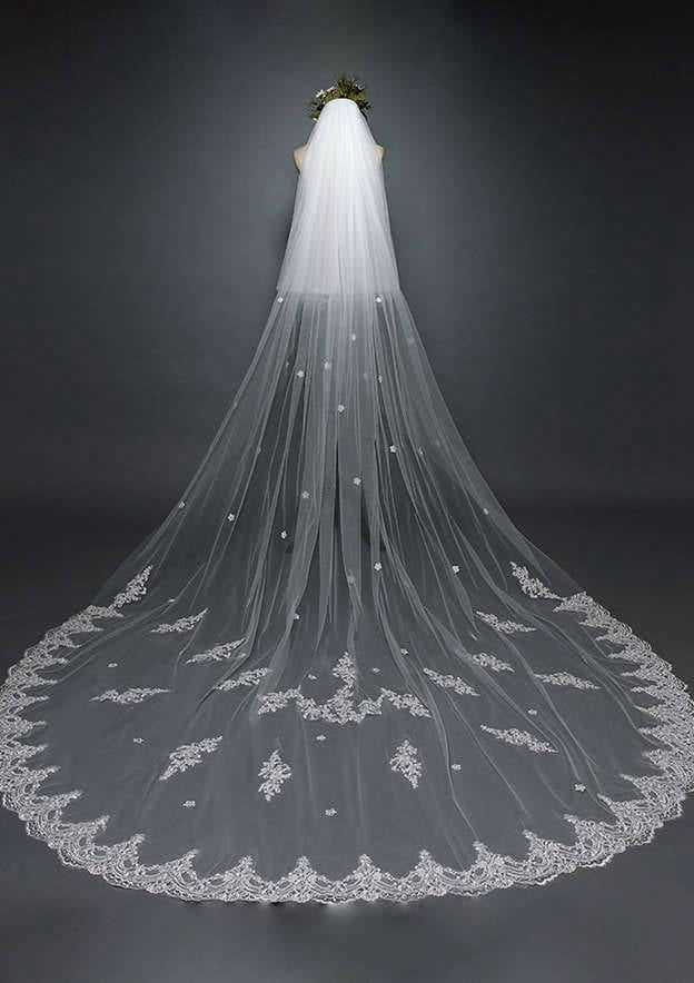 Two-tier Cathedral Bridal Veils With Applique