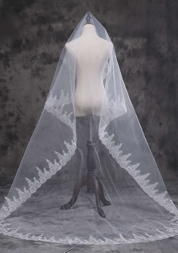 One-tier Chapel Bridal Veils With Sequin