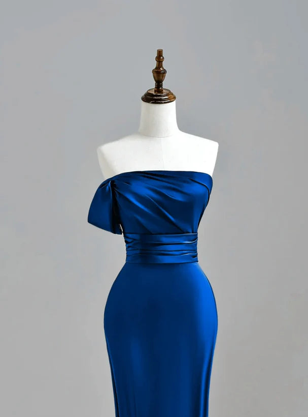 Royal Blue Satin Mermaid Scoop Long Prom Dress