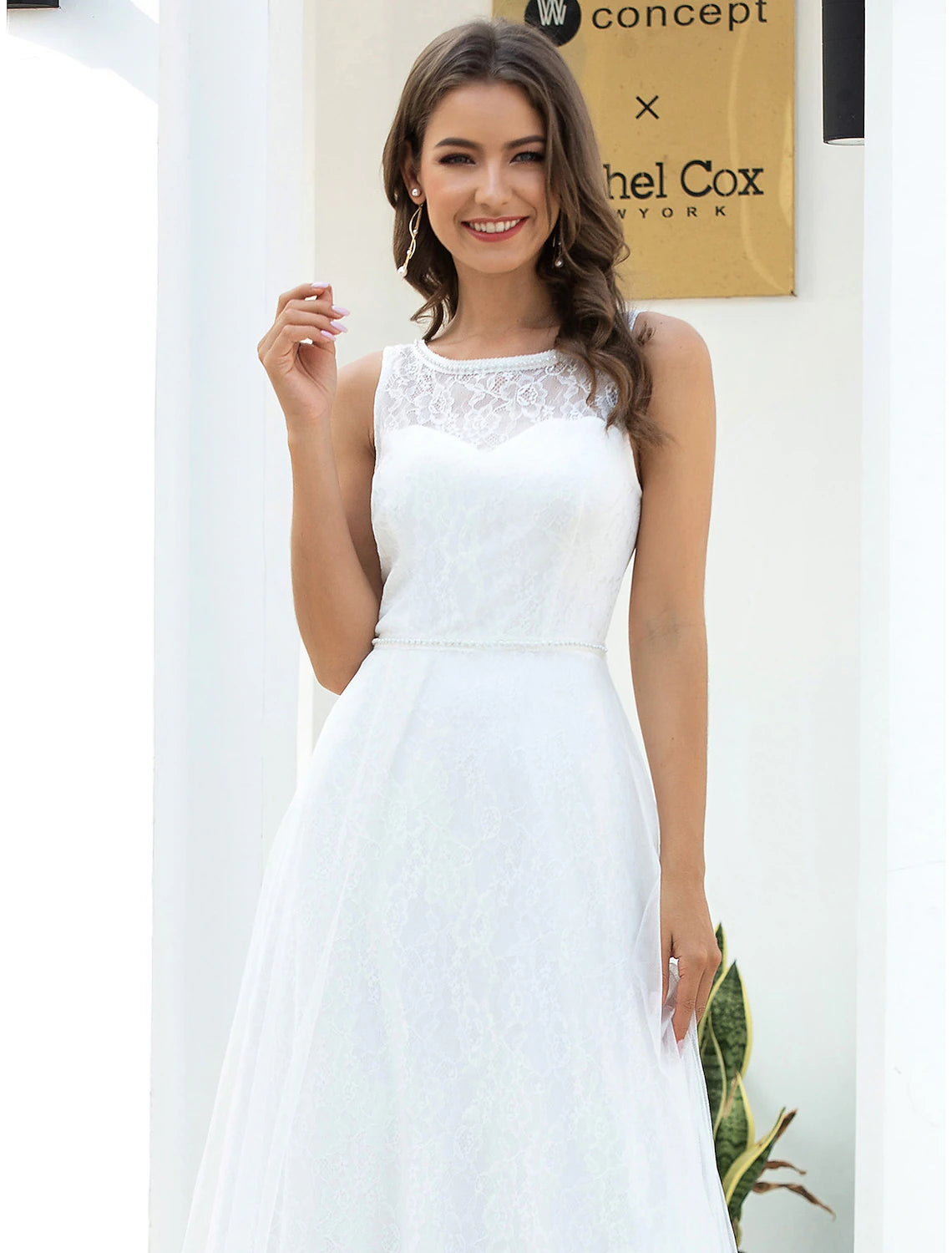 Weitese Beach Wedding Dresses A-Line Scoop Neck Sleeveless Floor Length Lace Bridal Gowns With Lace