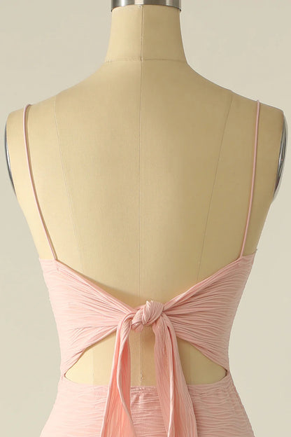 Spaghetti Straps Cut Out Wedding Guest Dress With Bow